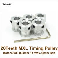 【CW】 POWGE 5pcs 20 Teeth MXL Timing Pulley Bore 5/6/6.35/8mm W 6.35mm 20T 20Teeth Printer