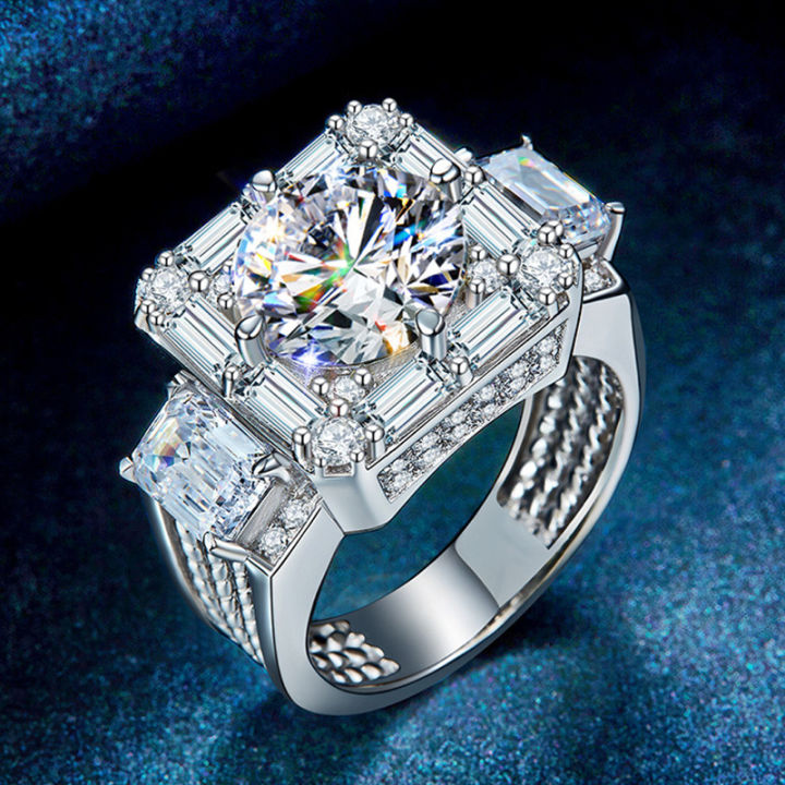 ครอบงำ5กะรัตแหวนเลียนแบบ-moissanite-แหวนเพชรหรูหราขนาดใหญ่เพชรสีขาวทองชุบแต่งงานแหวนสี่เหลี่ยม