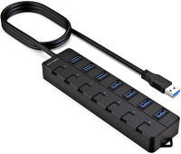 USB Hub 3.0,ฮับ USB 7พอร์ต,ตัวแยก USB พร้อมสวิตช์เปิดปิดและไฟส่วนบุคคล,สายต่อ USB 1.2ม. สำหรับแล็ปท็อปและพีซี