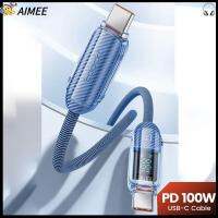 AIMEE Pd 100W สายเคเบิลข้อมูลมือถือ การส่งข้อมูล480Mbps จอแสดงผลดิจิตอลโปร่งใส สายชาร์จเร็ว แบบพกพาได้ Type-C ถึง Type-C สายชาร์จไฟ โทรศัพท์มือถือสำหรับมือถือ