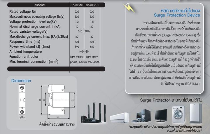 haco-อุปกรณ์-กันไฟกระชาก-ไฟกระชากแรงสูง-รุ่น-s7-40c-1c