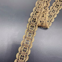 5-20Yds 2.8-3.4cm Wide Golden Brown Mixed Wavy Flower Fabric Diy Wedding Gold Thread Embroidery Lace Accessories Doll Dress,,