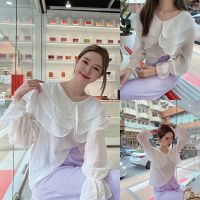 ขาว ? SLYQ VANESSA RUFFLE COLLAR CHIFFON BLOUSE เสื้อเบลาส์แขนยาวแต่งปกระบายผ้าชีฟองแก้ว