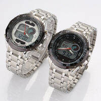 Men Sports Watch Solar LED Dual Display Stainless Steel Strap Analog Digital Wristwatch TT88