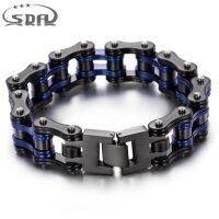 Hot ! Classic Black Golbal Blue Hiphop biker chain bracelet for men Factory wholesale mens motorcycle Chain bracelets