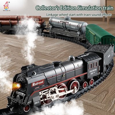 Electric Toy Train Electric Variety Railcar Retro Steam Train Model Puzzle Assembly Toys Railway Track Set Kid Toys Christmas