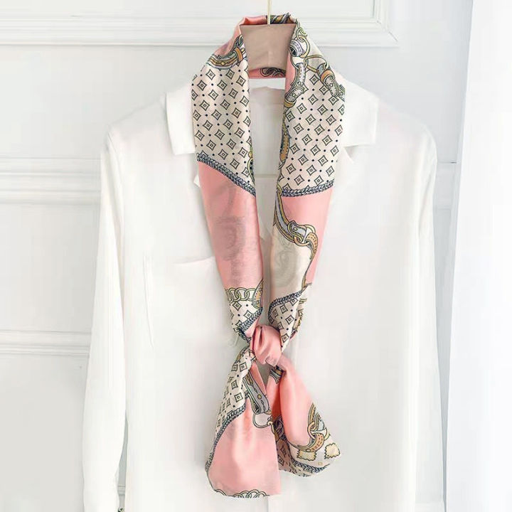 1pc Vintage Carriage Printed Narrow Long Scarf With Pointed End For Women's  Hair Decoration