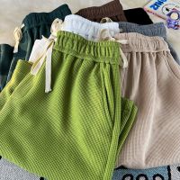 HOT14★Quality Waffle Women Shorts Korean Summer Solid Color Short Pants Cal Trunks Elastic Waist Female Pants Unisex Bottoms