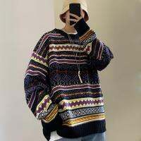 Sweter Kerah Bundar Mode Unpria Atasan Lengan Pajang Pasangan Rajutan เสื้อสวมหัวสไตล์วินเทจมุงกามี