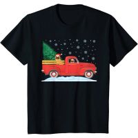 ราคาถูกT-Shirtเสื้อยืดผ้าฝ้ายพิมพ์ลาย Pug Christmas Tree Truck สไตล์วินเทจสําหรับผู้ชายS-5XL