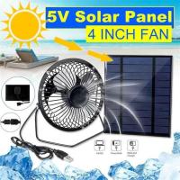 ?Dream Best? 2.5W 5V Solar Panel Powered Fan USB 4 Inch Outdoor Cooling Fan Solar Panel Fan Camping Solar Mini Fan For Traveling Camping