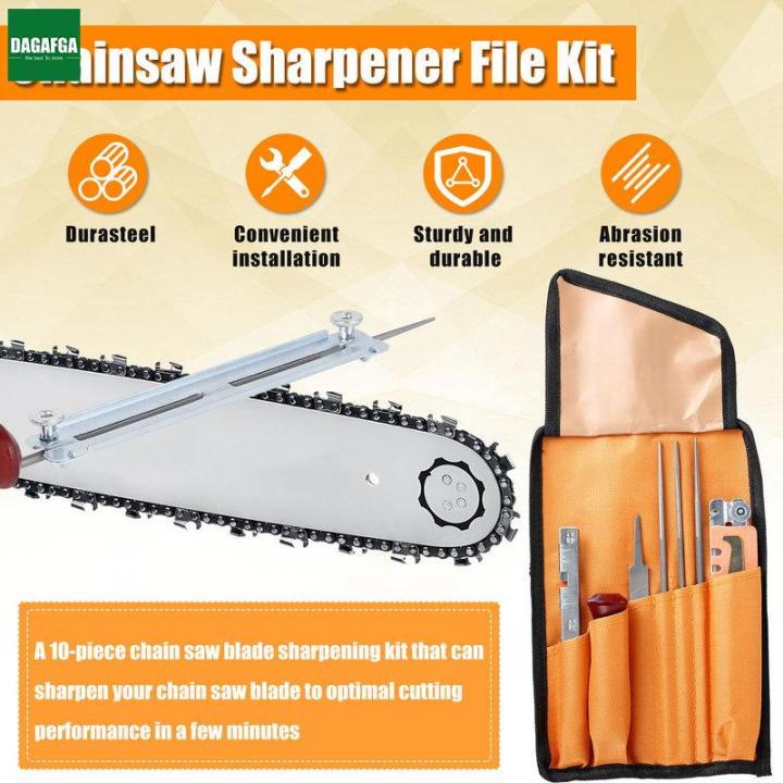 dagafga-ชุดเลื่อยเครื่องเหลาเลื่อยห่วงโซ่10ชิ้น-ที่เหลาเกจวัดความลึกเลื่อยทนต่อการสึกหรอแบบพกพาชุดซ่อมบำรุงเลื่อยยนต์ชุดซ่อมบำรุงแบบพกพา