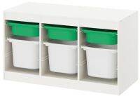 TROFAST Storage combination with boxes, white green/white, 99x44x56 cm (ทรูฟัสท์ กล่องลิ้นชักเก็บของ, ขาว เขียว/ขาว, 99x44x56 ซม.)