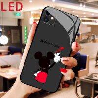 【 AN boutique 】  Disney Mickey Minnie Mouse LED Luminous Call Light Flash Glass เคสโทรศัพท์สำหรับ IPhone 13 12 11 Pro Max Mini X XS Max 8Plus Cover