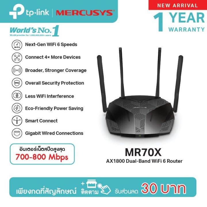 โปรโมชั่น-mercusys-mr70x-เราเตอร์-wifi6-4-เสาสัญญาณประสิทธิภาพสูง-รองรับเทคโนโลยี-ofdma-mu-mimo-และ-beamforming-ส่งสัญญาณเสถียร-สุดคุ้ม-อุปกรณ์-เรา-เตอร์-เรา-เตอร์-ใส่-ซิ-ม-เรา-เตอร์-wifi-เร้า-เตอร์-5