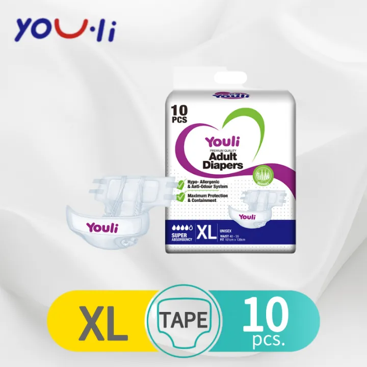 Youli Adult Diaper Xl 10 Pcs （waist 58 67） Tape Suitable For Weight 70 90kg Pregnant Senior 7543