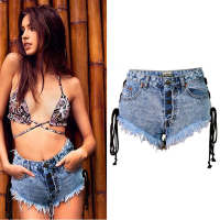 2021LOGAMI Highwaisted Mini Jeans Shorts Women Both Side Tie Mini Short Sexy Denim Shorts Jeans