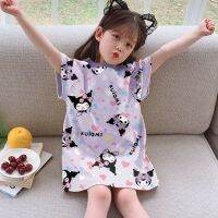 Kulomi cotton girls nightgown summer children short-sleeved little girl princess parent-child household pajamas