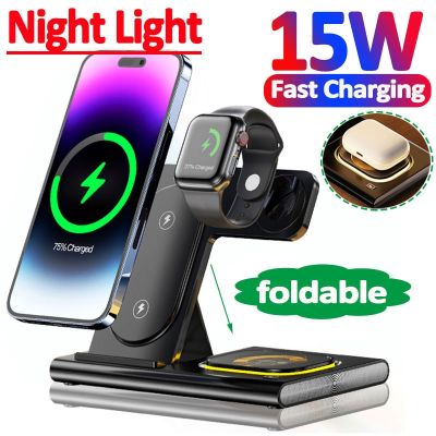 Foldable Fast Wireless Charger Stand For iPhone 14 13 12 Pro Max 11 Apple Watch 8 7 6 Airpods 3 in 1 Charging Dock Station