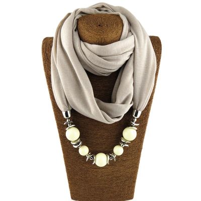 Fashion designer scarf Ethnic Chiffon Solid Collar Tassel Gorgeous beaded pendants jewelry Necklace Scarf Women Shawl Scarves Headbands