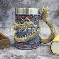 Spot parcel post Creative 3D Zodiac Dragon Hand Painted Wine Glass Stainless Steel Beer Jar Embossed Faucet Cup R Large Capacity Beer Mug