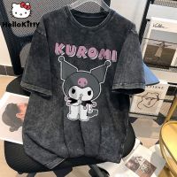 เสื้อยืดเสื้อยืดคู่รักแขนสั้น Sanrio Kuromi สำหรับผู้ชายและผู้หญิงเสื้อยืดอเมริกาแบบย้อนยุคขนาดใหญ่สำหรับผู้หญิงเสื้อผ้าแนวสตรีท Y2k เสื้อกล้ามทันสมัยเสื้อยืดฤดูร้อนคู่รัก