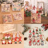 Wooden Christmas Tree Ornaments Santa Snowman Gnome Painted Wooden Hanging Crafts for DIY Christmas Tree Hanging Decorations Christmas Ornaments