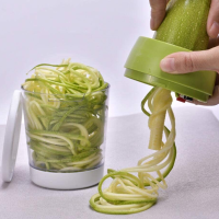 เครื่องตัดผัก Spiralizer แบบใช้มือถือ5 In1เครื่องตัดเกลียวแบบปรับได้พร้อมคอนเทนเนอร์บวบก๋วยเตี๋ยวเครื่องสปาเก็ตตี้เครื่องตัดเกลียว