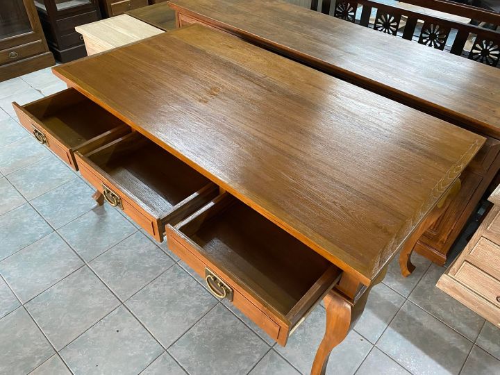 ขนาด-150-cm-โต๊ะไม้สักแท้-ขนาดใหญ่มาก-สีสักทอง-โต๊ะอาหารไม้สัก-จัดส่งทั้งโต๊ะ-รับประกันการส่ง-ไม้สักเก่า-large-teak-wooden-table-standing-desk