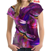 2023 new2023 Women Fashion Animal Dragonfly 3D Print T Shirt Funny Short Sleeve Cute Tops