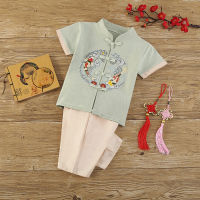 【CW】2022 New Year Tang Suit 11Colors Chinese Traditional Clothing for Boys Girls Short Sleeve China Spring Festival Kids Clothes