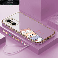 AnDyH Casing Case For Xiaomi Poco F3 Redmi K40 K40 Pro Case Cute Cartoon Dogs Luxury Chrome Plated Soft TPU Square Phone Case Full Cover Camera Protection Anti Gores Rubber Cases For Girls