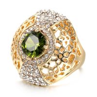 [COD] wish AliExpress hot selling ring European and retro style inlaid with green zircon two-color atmospheric personality ladies accessories