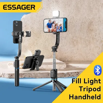 Essager ขาตั้งกล้องแบบพกพาเซลฟี่่บลูทูธไร้สายแบบมือถือพับได้พร้อมไฟเติมโคมไฟโทรศัพท์สำหรับโทรศัพท์ Iphone Iphone