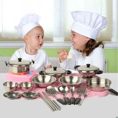 NEW Stainless Steel Pots Pans Cookware Miniature Toy Pretend Play Gift For Kid Simulated Kitchen Tool