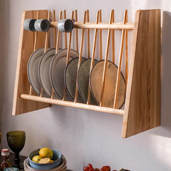 Wood Dish Rack 2Tier Drainer Dish Drying Rack with Utensils Flatware