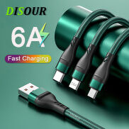 DISOUR Cáp Sạc Siêu Nhanh 6A Mới Cáp Dữ Liệu Bện Nylon 3 Trong 1 IOS Micro