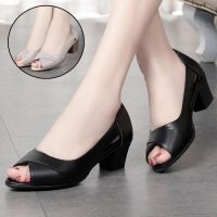 COD DSFEDTGETEER Womens Fashion Solid Color Leather Sandals peep Toe Breathable Sandals Female Sandals Slip on Sandal