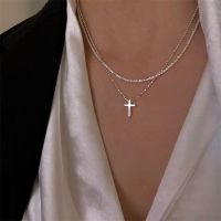 Gold Silver Color Cross Pendant Necklaces For Women 2023 Fashion Vintage Multilayer Crystal Chain Choker Necklace Jewelry Gifts Fashion Chain Necklace