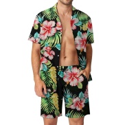 CC 2PCS Shirts Suits Men Fashion Shirts Shorts Sets Hawaii Shirt Vocation