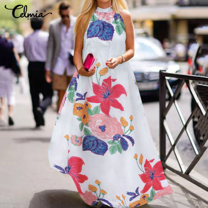 Fancystyle Celmia Women Floral A-Line Dress Halter Bohemian Beach Festival Long Maxi Dresses | Lazada PH