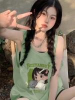 ✳ Green shawl sleeveless T-shirt female French sweet summer hot chic small vest festival dopamine to wear a coat