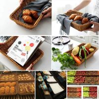 Wicker Basket Bread Tray Serving For Food Fruit Storage Tabletop Kitchen Organizer