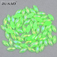 JUNAO 5x10mm 7x15mm Neon Green AB Flatback Pearl Rhinestone Horse Eye Strass Crystal Half Pearl Stickers for Jewelry DIY Crafts