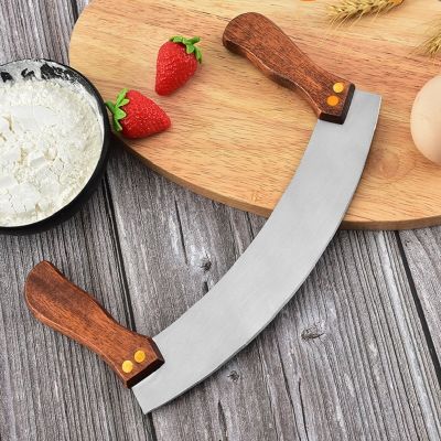 Double Wooden Handle Pizza Knife Stainless Steel Nougat Handle Swing Cutter Scraper Pizza Cookies Cutter Kitchen Baking Tool