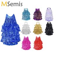 Kids Halter Shiny Sequins Ballet Dance Shorty Unitard Dress Teen Girls Modern Jazz Latin Jazz Salsa Samba Rumba Dance Costumes