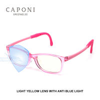 CAPONI Childrens Glasses Light Yellow Anti Blue Ray Protect Kids Eyeglasses Transparent Full Frame Glasses UV Ray Filter DF5818