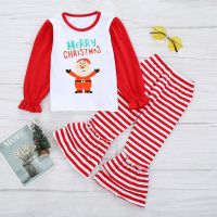 [COD] childrens European and girls long-sleeved Claus T-shirt striped flared suit manufacturers wholesale