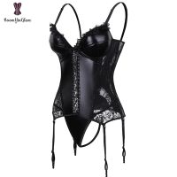 【LZ】♞  Corpete de renda gótica steampunk para mulheres sutiã de couro falso lingerie plus size