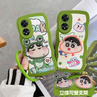 เคสโทรศัพท์ OPPO A78 Reno8 T Reno8 Z Reno8 Pro A96 A77 A76 5G 4G เคส แฟชั่นใหม่ลายการ์ตูนเครยอนชินจังลายคลื่นน่ารักฝามีขาตั้งหลังนุ่มและสายรัดข้อมือ Case 2023